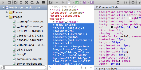Screenshot Safari web inspector