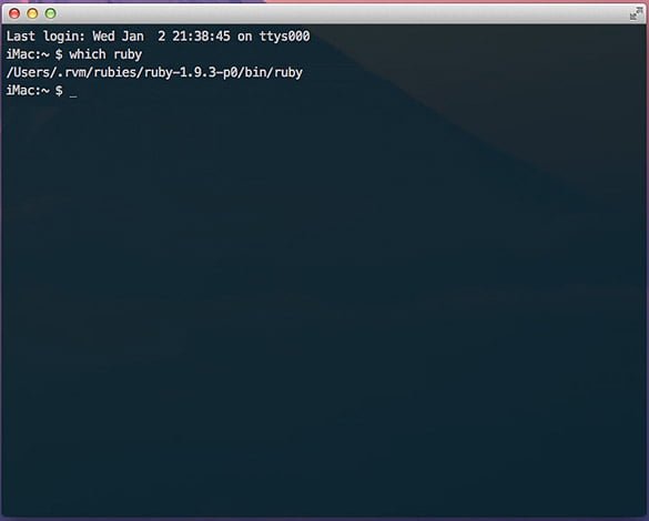 Terminal output for which ruby command